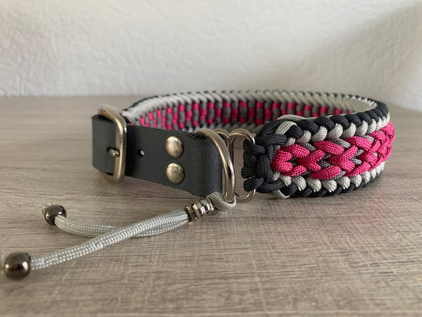paracord halsband: Roze-Grijs 46-49 cm