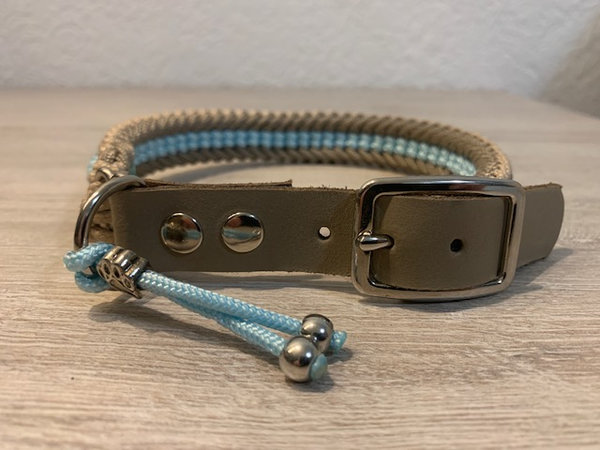 paracord halsband: Licht Blauw-Bruin Smal 41-44 cm