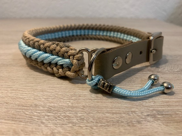paracord halsband: Licht Blauw-Bruin Smal 41-44 cm