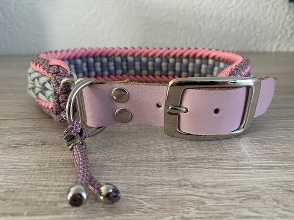 Paracord Halsband: Roze met grijs 50-53 cm